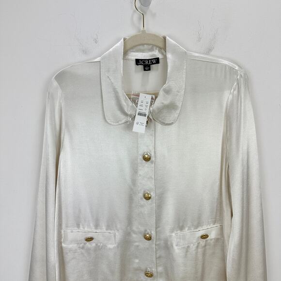 J.Crew Lady Shirt Jacket Luster Crepe Satin Viscose Gold Buttons Ivory Large NWT - Picture 4 of 13